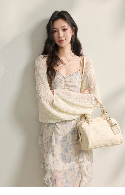 MISHOW Elegant Loose Batwing Sleeve Hollow Out Knit Cardigan for Women 2026 Summer Open Front Long Sleeve Sweater MXF16Z3080