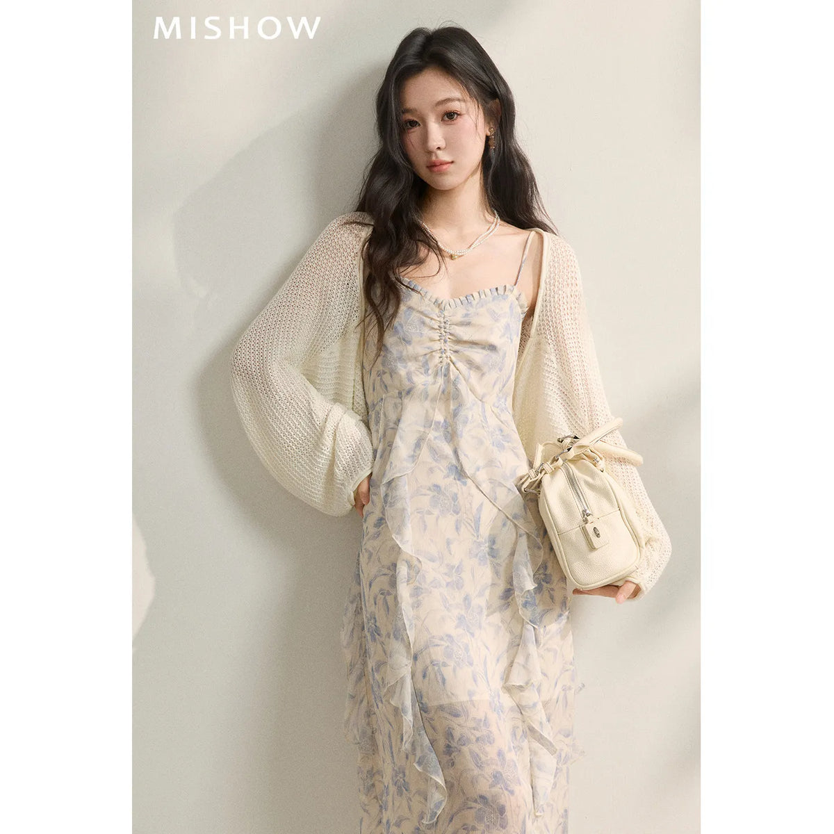 MISHOW Elegant Loose Batwing Sleeve Hollow Out Knit Cardigan for Women 2026 Summer Open Front Long Sleeve Sweater MXF16Z3080