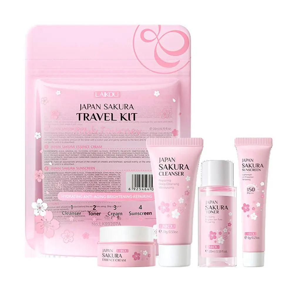 Sakura Skin Care Set facial Cleanser,Serum,Toner,Sunscreen,facial cream Beauty skin care For Women Gifts Routine Travel Kit