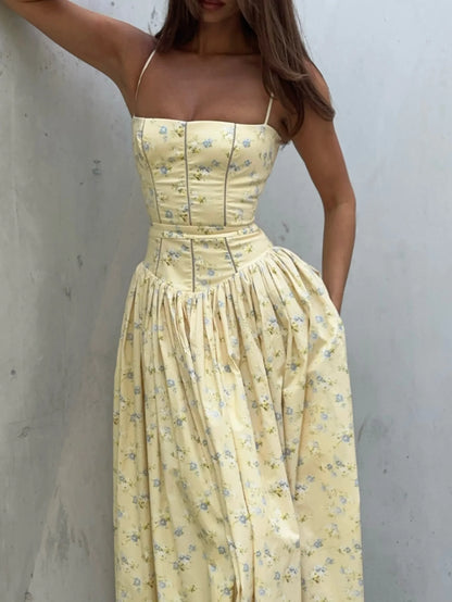 Mingmingxi Summer Floral Print Dress Elegant 2025 New Arrivals Spaghetti Strap Flare Dress Maxi Holiday Party Dresses Women