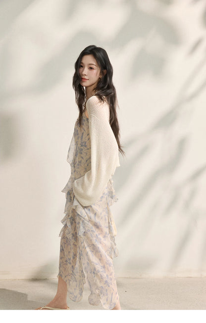 MISHOW Elegant Loose Batwing Sleeve Hollow Out Knit Cardigan for Women 2026 Summer Open Front Long Sleeve Sweater MXF16Z3080