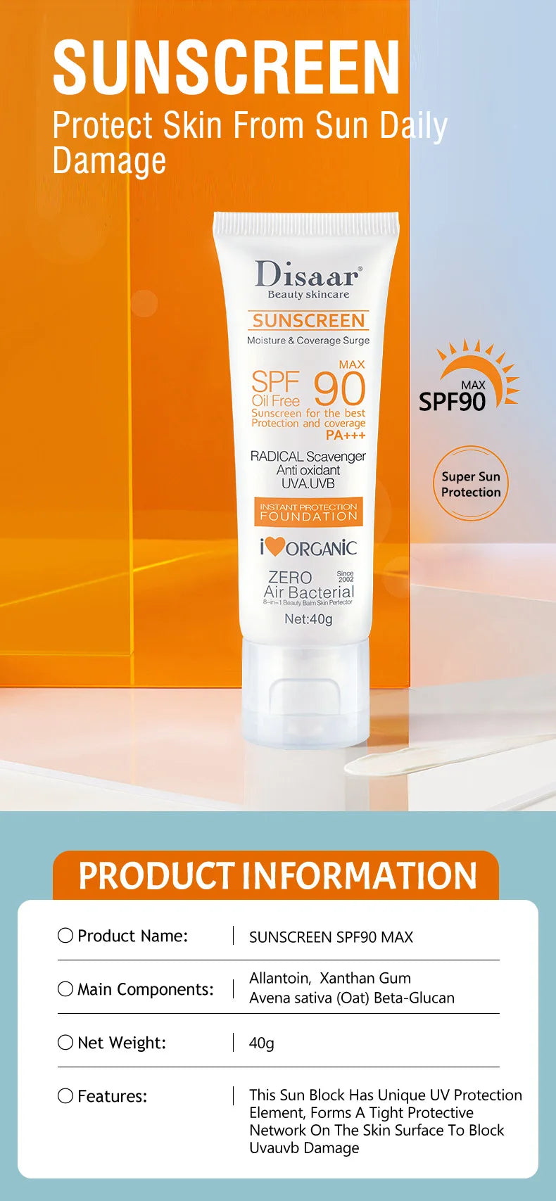 SPF 90+ Waterproof Sunscreen Cream