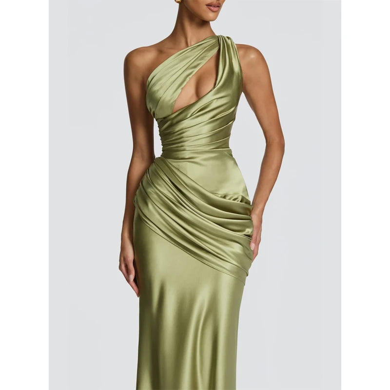 Elegant Solid Pleated Halter Women's Dress Fashion Sleeveless Backless Waist-cinching Split Maxi Dresses Summer Party Gowns 2026