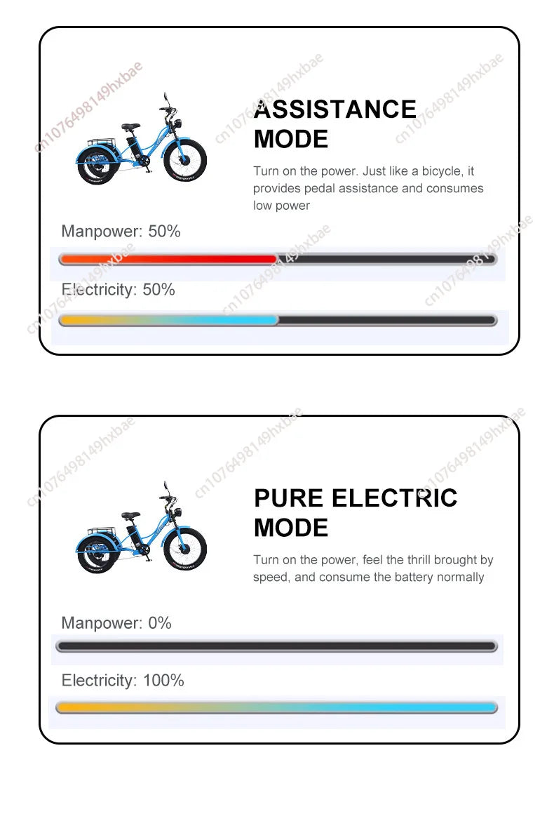 Electric Bike For Man 24-Inch 750W 48V Three Wheeled Electric Vehicle Fat Tire Pedal Powerful Electric Tricycle For Adults Elder