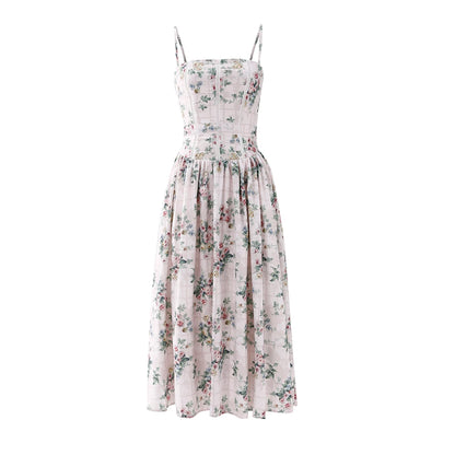 Mingmingxi Summer Floral Print Dress Elegant 2025 New Arrivals Spaghetti Strap Flare Dress Maxi Holiday Party Dresses Women
