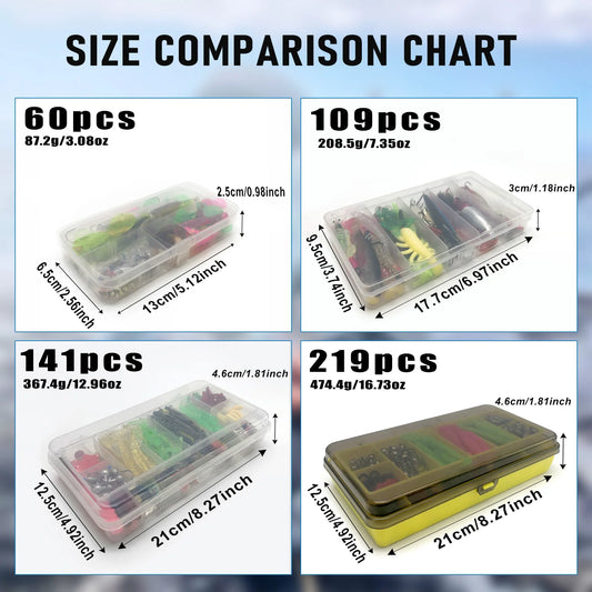 Fishing Lures Kit 60/109/141/219pcs Bait Set With Soft Lure Metal Spoons Hard Minnow Crankbait And Accessories With Tackle Box