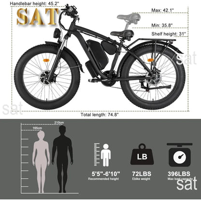 %a Electric Bike for Adults,   Dual Motor 2000W 48V/22.4Ah Removable Lithium Battery