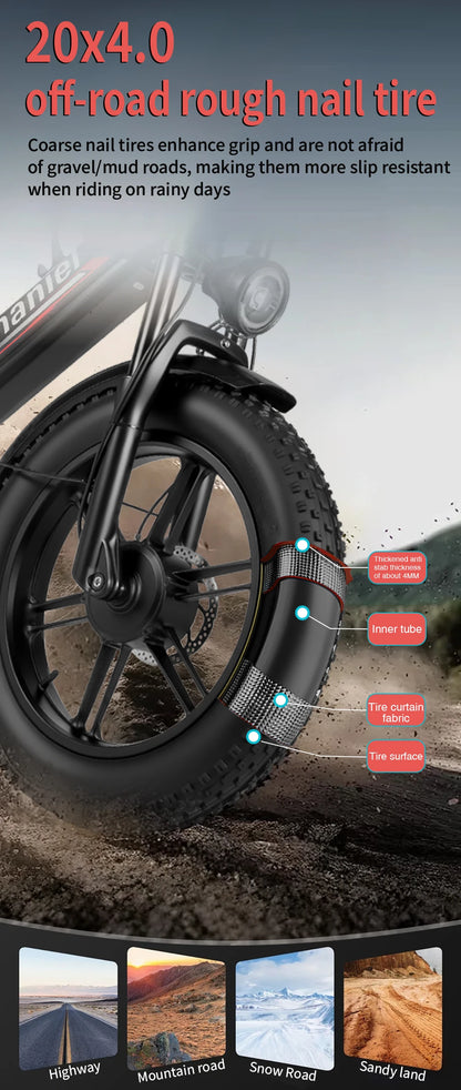 20"Electric Bike 2*1000W Motor 48V 20Ah Removable Battery 50km/h Electric Bicycle for Adults Mountain Bike with Shimano 7-Speed
