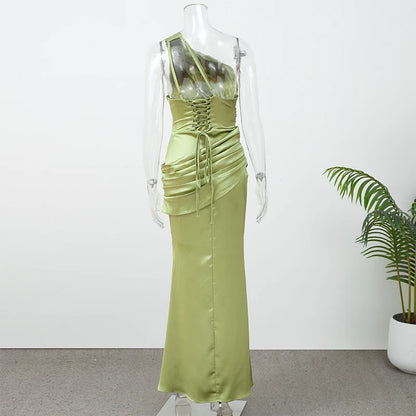 Elegant Solid Pleated Halter Women's Dress Fashion Sleeveless Backless Waist-cinching Split Maxi Dresses Summer Party Gowns 2026