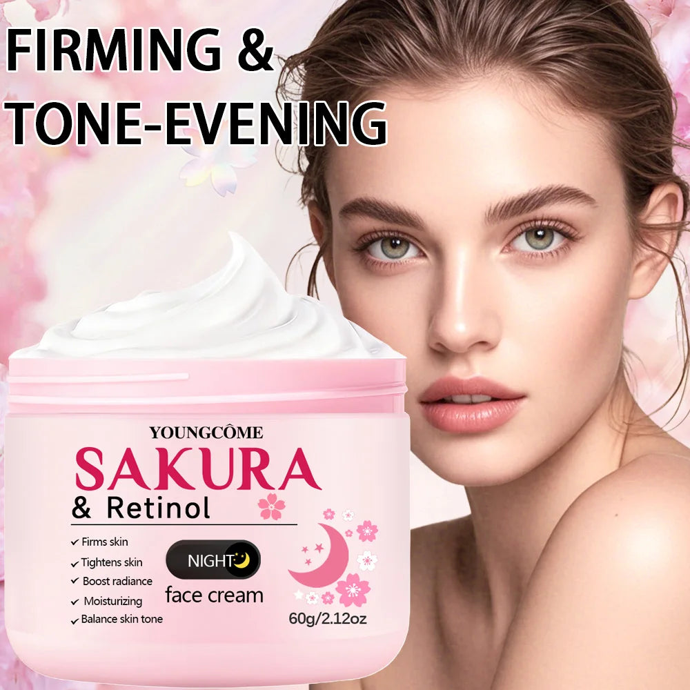4-Piece Day & Night Skincare Set: Pink Peptide Vitamin C Day Cream + Sakura Retinol Night Cream & Essence for Hydration, Firmnes