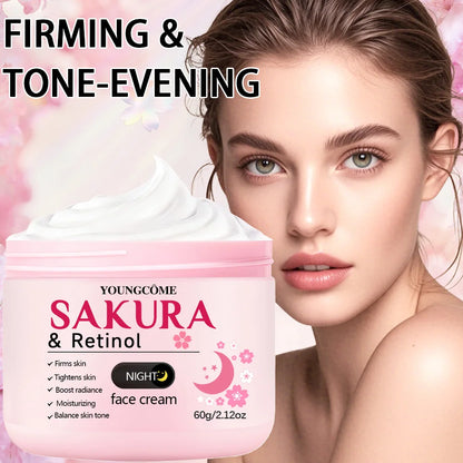 4-Piece Day & Night Skincare Set: Pink Peptide Vitamin C Day Cream + Sakura Retinol Night Cream & Essence for Hydration, Firmnes