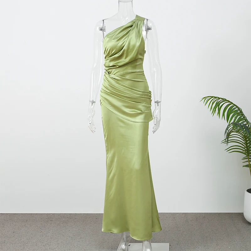 Elegant Solid Pleated Halter Women's Dress Fashion Sleeveless Backless Waist-cinching Split Maxi Dresses Summer Party Gowns 2026