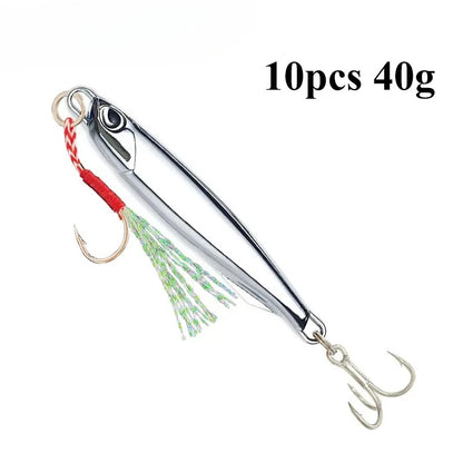 10pcs/pack Fishing Metal Jig Lures 30g 40g Plating Silvery Metal Jig Lure Sea Fishing Bait Fishing Lure Saltwater Bass Tackle