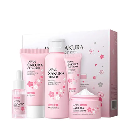Sakura skin care sets with cleanser, serum, eye cream, facial cream, beauty products for women, travel skin care kit