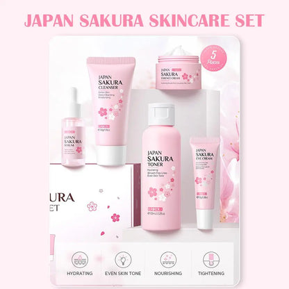 Sakura skin care sets with cleanser, serum, eye cream, facial cream, beauty products for women, travel skin care kit