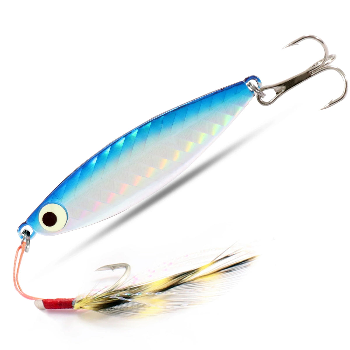 Fishing Lures Metal Jig Spinning Spoon Feather Carbon Hook Hard Artificial Bait Luminous Eye Sinking Casting Bass Tackle Pesca