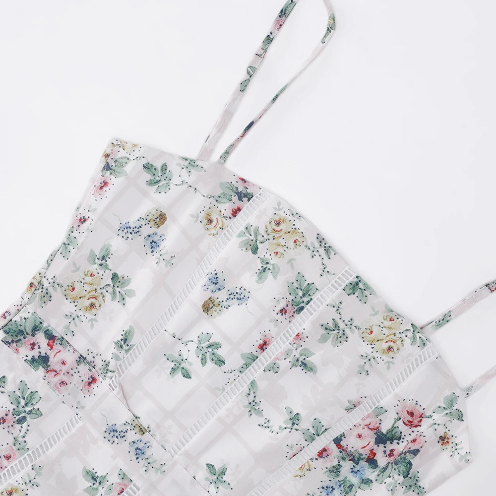 Mingmingxi Summer Floral Print Dress Elegant 2025 New Arrivals Spaghetti Strap Flare Dress Maxi Holiday Party Dresses Women