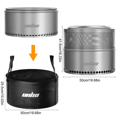 UNHO 19-inch Smokeless Fire Pit, Used for Outdoor Wood Burning, Portable 304 Stainless Steel Camping Stove, Perforated Fireplace, Suitable for Outdoor Heating, Hunting, Barbecue and Ice Fishing.