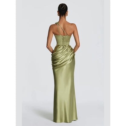 Elegant Solid Pleated Halter Women's Dress Fashion Sleeveless Backless Waist-cinching Split Maxi Dresses Summer Party Gowns 2026