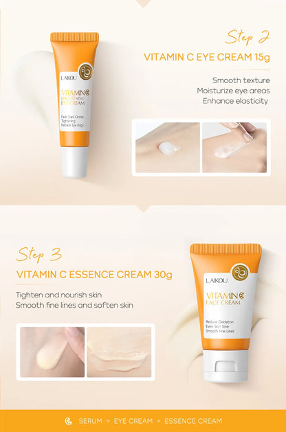 LAIKOU Vitamin C Skin Care Sets 3pcs Face Cream Serum Eye Cream Moisturizing Anti Wrinkles Facial Care Kit