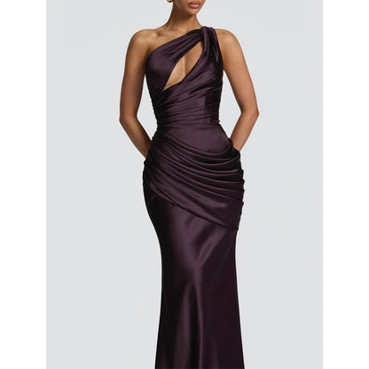 Elegant Solid Pleated Halter Women's Dress Fashion Sleeveless Backless Waist-cinching Split Maxi Dresses Summer Party Gowns 2026