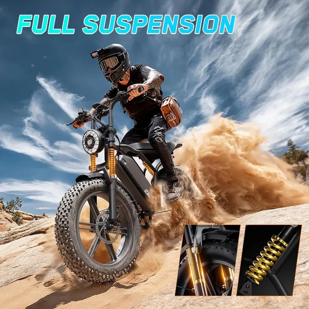 1500W Peak Motor Electric Bike for Adults 60 Miles Range 48V 15Ah Removable Battery 20 Inch Fat Tire