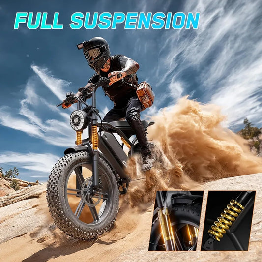 1500W Peak Motor Electric Bike for Adults 60 Miles Range 48V 15Ah Removable Battery 20 Inch Fat Tire