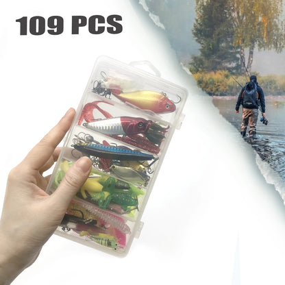 Fishing Lures Kit 60/109/141/219pcs Bait Set With Soft Lure Metal Spoons Hard Minnow Crankbait And Accessories With Tackle Box