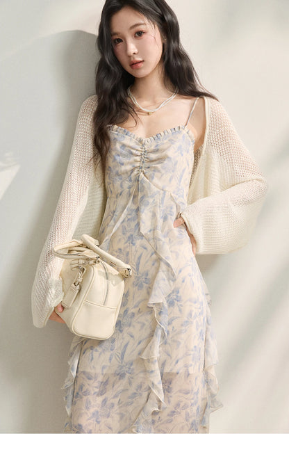 MISHOW Elegant Loose Batwing Sleeve Hollow Out Knit Cardigan for Women 2026 Summer Open Front Long Sleeve Sweater MXF16Z3080