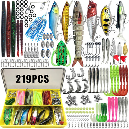 Fishing Lures Kit 60/109/141/219pcs Bait Set With Soft Lure Metal Spoons Hard Minnow Crankbait And Accessories With Tackle Box