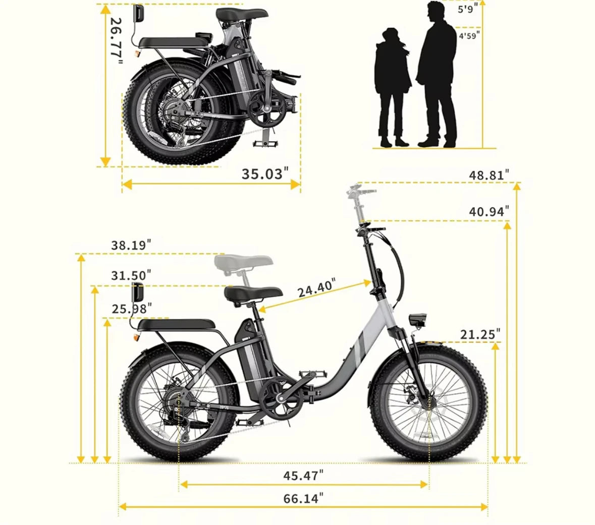 20inch foldable parent-child riding E-BIKE. 1000W brushless motor city electric bike, 48V13AH removable battery electric scooter