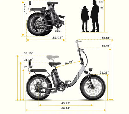 20inch foldable parent-child riding E-BIKE. 1000W brushless motor city electric bike, 48V13AH removable battery electric scooter