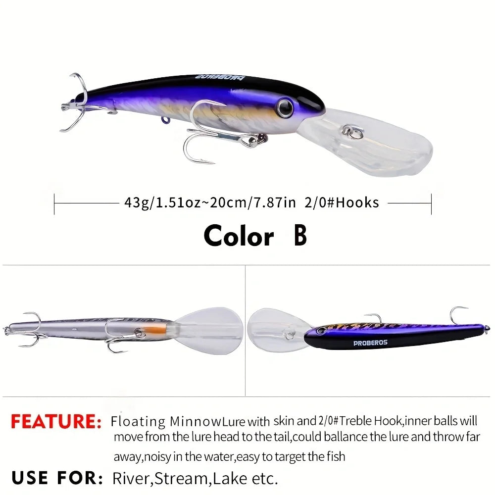 1pc 20cm Floating Fishing Lure with Hooks - Lifelike Artificial Bait for Freshwater and Saltwater Fishing
