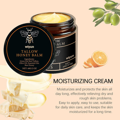 Tallow Honey Balm Glowing Hydrating Skin Enhacne Elasticity Improve Dullness Fade Fine Lines Firming Face Body Moisturize Cream