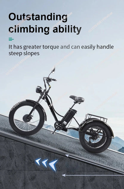Electric Bike For Man 24-Inch 750W 48V Three Wheeled Electric Vehicle Fat Tire Pedal Powerful Electric Tricycle For Adults Elder