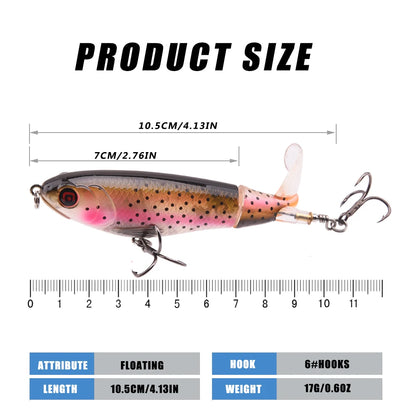 Fishing Lures  With Floating Rotating Tail Topwater Bait Freshwater Saltwater Lures For Carp Bass Pike 10.5cm/17g