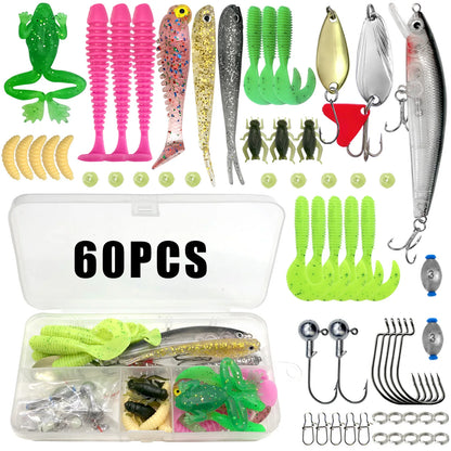 Fishing Lures Kit 60/109/141/219pcs Bait Set With Soft Lure Metal Spoons Hard Minnow Crankbait And Accessories With Tackle Box