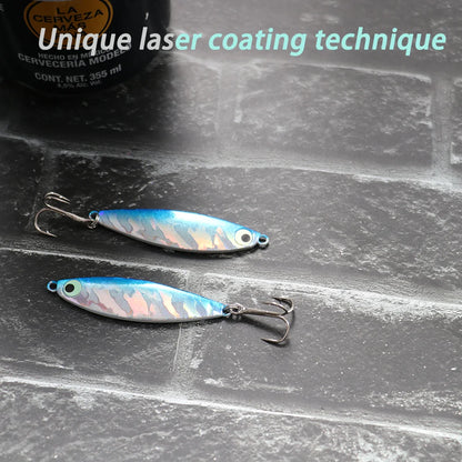 Fishing Lures Metal Jig Spinning Spoon Feather Carbon Hook Hard Artificial Bait Luminous Eye Sinking Casting Bass Tackle Pesca