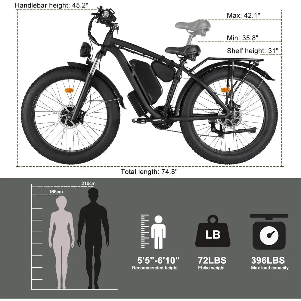%a Electric Bike for Adults,   Dual Motor 2000W 48V/22.4Ah Removable Lithium Battery
