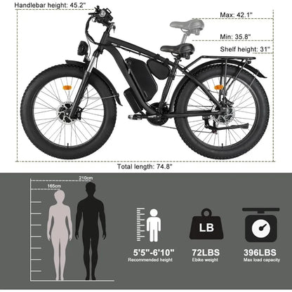 %a Electric Bike for Adults,   Dual Motor 2000W 48V/22.4Ah Removable Lithium Battery