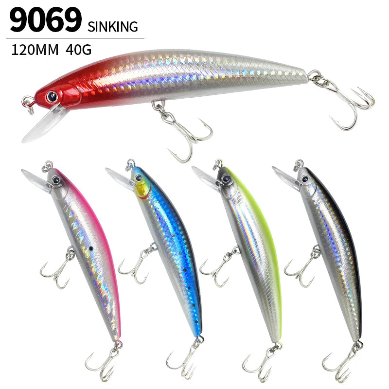 40g 120mm Heavy Sinking Minnow Lures Long Casting Artificial Hard Baits Seabass Trout Swimbait Pesca Wobbler Fishing Equipment
