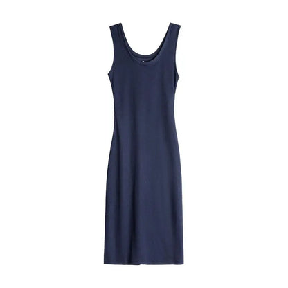 Maden Women's U Square Neck Wide Strap Tank Dress Sleeveless Camisole Waist Cinch Slim Fit Elegant Casual Summer Daily Summer