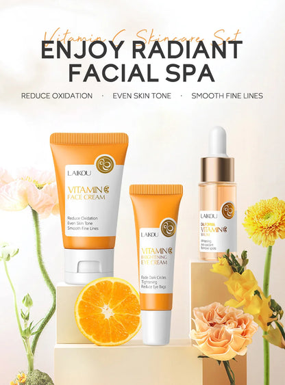LAIKOU Vitamin C Skin Care Sets 3pcs Face Cream Serum Eye Cream Moisturizing Anti Wrinkles Facial Care Kit