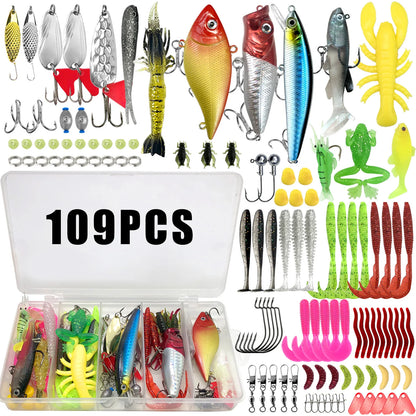Fishing Lures Kit 60/109/141/219pcs Bait Set With Soft Lure Metal Spoons Hard Minnow Crankbait And Accessories With Tackle Box