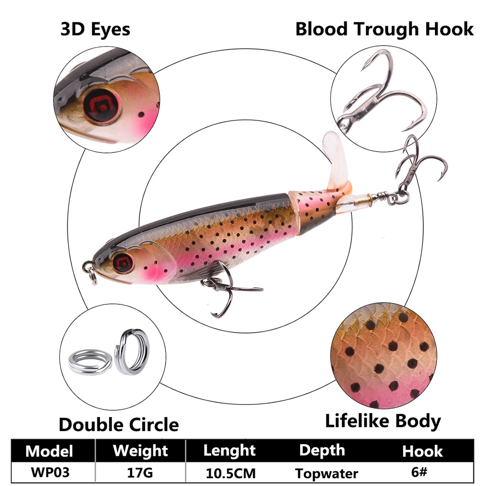Fishing Lures  With Floating Rotating Tail Topwater Bait Freshwater Saltwater Lures For Carp Bass Pike 10.5cm/17g