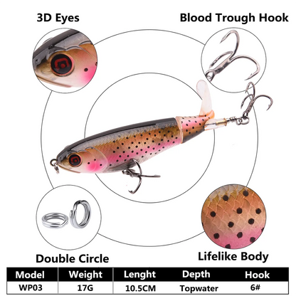 Fishing Lures  With Floating Rotating Tail Topwater Bait Freshwater Saltwater Lures For Carp Bass Pike 10.5cm/17g
