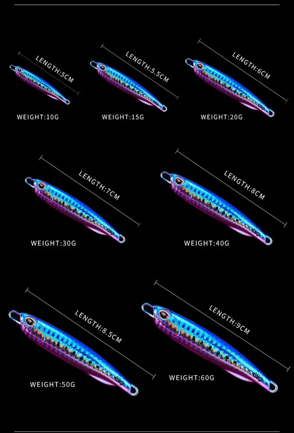 Fishing Lure 10g15g20g30g40g60g Trolling Artificial Hard Bait Bass Casting Jigging Fish Lure Sinking Spoon Tackle Metal Jig