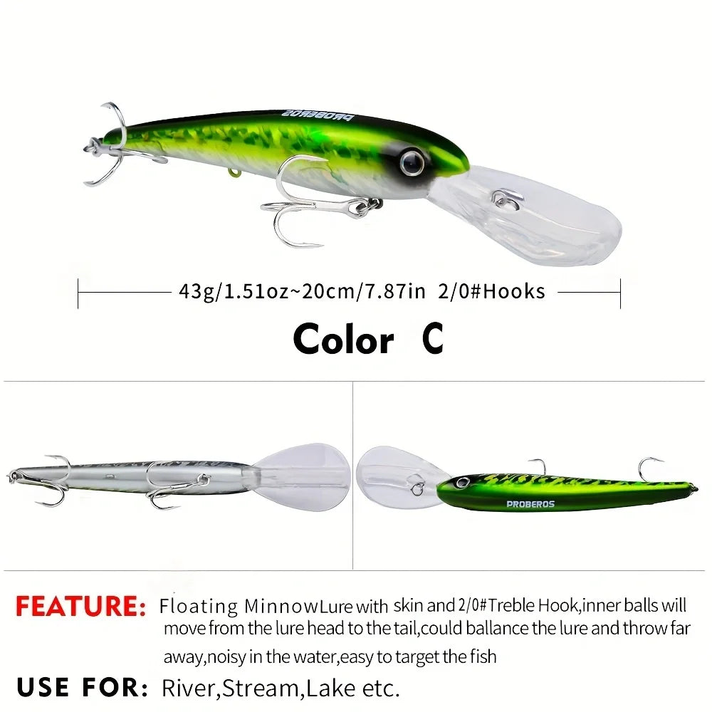 1pc 20cm Floating Fishing Lure with Hooks - Lifelike Artificial Bait for Freshwater and Saltwater Fishing