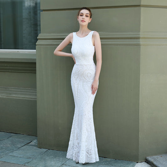 Sequined Fishtail Long Evening Performance Dress