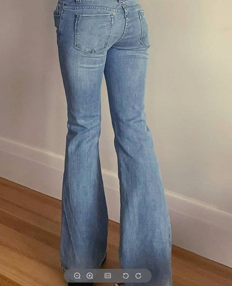 Pantalones vaqueros de mezclilla elásticos azul de pierna ancha con bolsillos